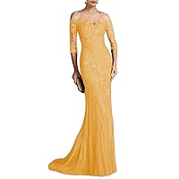 Mermaid/Trumpet Mother of The Bride Dress Half Sleeve Sweep/Brush Train Scoop Neck Wedding Guest Prom Party 2024