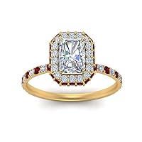 Choose Your Gemstone Radiant Shape 14k Yellow Gold Plated Halo Engagement Rings Ornaments Surprise for Wife Symbol of Love Clarity Rollover Halo Diamond CZ Ring : US Size 4 to 12