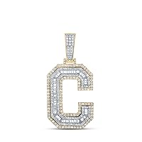 The Diamond Deal 14kt Two-tone Gold Mens Baguette Diamond C Initial Letter Charm Pendant 1-3/4 Cttw