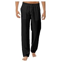 Kedera Men's Linen Pants Summer Elastic Waist Drawstring Yoga Beach Trousers