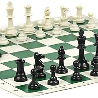 Hudson Street Staunton Tournament Chess Set with Two Extra Queens, Roll-Up Vinyl Chess Board & Canvas Carrying Case Double Or Tripple Weighted 3 3/4 inch King or 4 1/8 inch King.