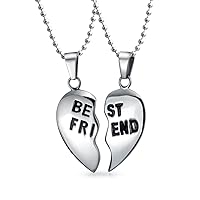 Bling Jewelry Personalized BFF Best Friend Word 2 Puzzle Piece Heart Pendant Necklace For Women Teen Silver Tone Stainless Steel