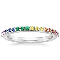 Round Cut Multicolor Simulated Diamond Wedding Band Rainbow Ring For Women/Girls I14K White Gold Finish In 925 Sterling Silver Promise Band