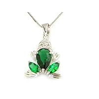 Ladies Solid 925 Sterling Silver Green Frog Stone Set Pendant & Choice of 16