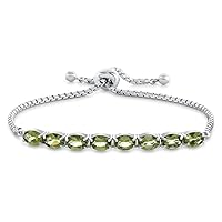 Sterling Silver Slider Chain Adjustable Bracelet with 8 Oval Stones