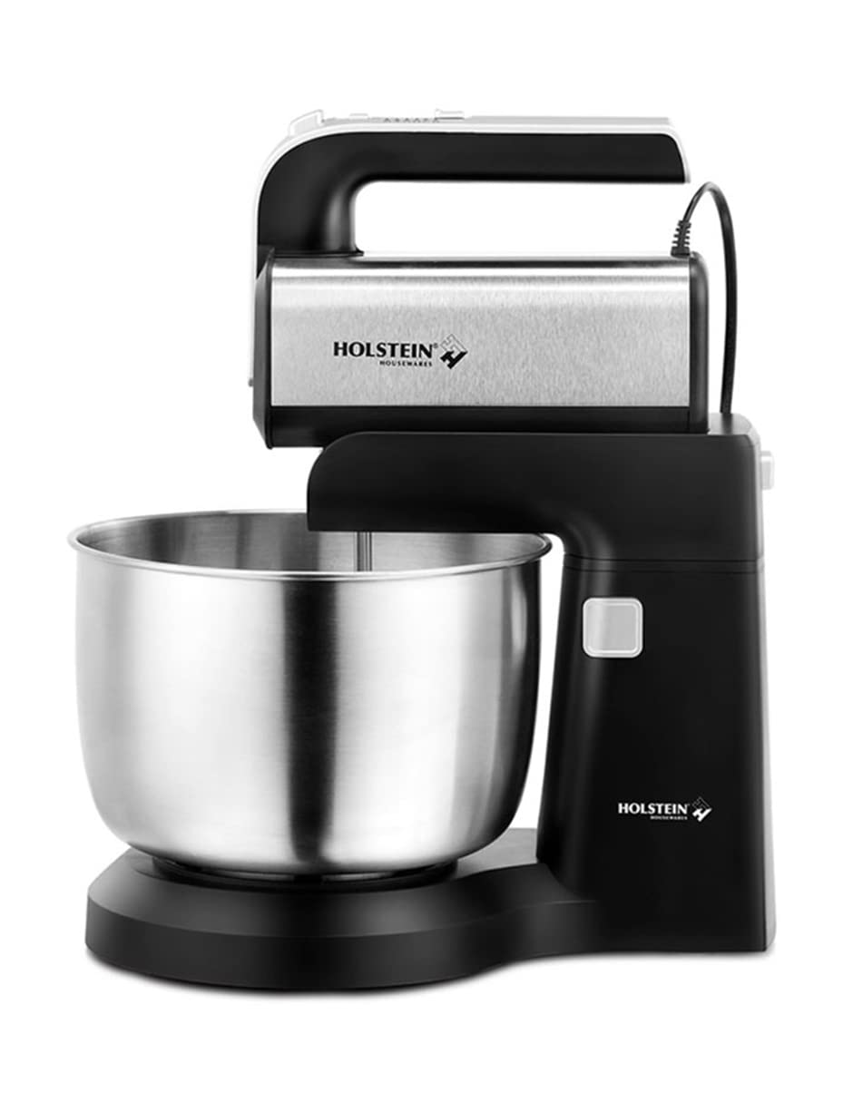 Holstein Housewares - 250W 5-Speed Hand and Stand Mixer with LED Light, Black/Stainless Steel