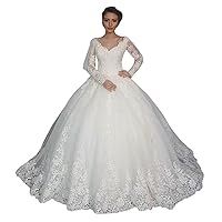 Women's Lace up Corset Wedding Dresses for Bride Long Sleeve Train Bridal Ball Gowns Plus Size