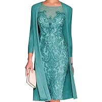 Lace Mother of The Bride Dresses for Women Jacket Tea Length Wedding Guest Dress 2 Pieces Chiffon Evening Gown PRY149