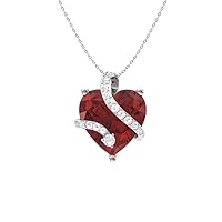 Diamondere Natural and Certified Heart Cut Gemstone and Diamond Wrap Heart Petite Necklace in Sterling Silver | 1.68 Carat Pendant with Chain