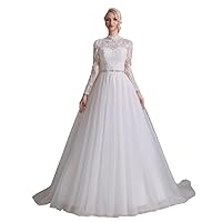 Ball Gown Wedding Dress Long Sleeve Sweep/Brush Train High Neck Bridal Gown with Appliques 2023 LY079