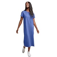 Hanes Originals Womens Garment Dyed Midi Dress, XL, Deep Forte Blue