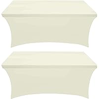 Utopia Kitchen Spandex Tablecloth 2 Pack [6FT, Ivory] Tight, Fitted, Washable and Wrinkle Resistant Stretch Rectangular Patio Table Cover for Event, Wedding, Banquet & Parties [72Lx30Wx30H Inch]