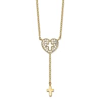 14k Gold Love Heart With Religious Faith Cross CZ Cubic Zirconia Simulated Diamond Necklace 17 Inch Jewelry for Women