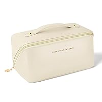 Travel Cosmetic Bag for Women, Large Capacity Layered Storage Makeup Bag, with Handle Portable Travel Organizer, Waterproof Multifunctional Bag, PU Leather Cosmetic Bag (White)