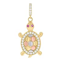 10k Tri color Gold Womens Pink White CZ Cubic Zirconia Simulated Diamond Tortoise Ocean Charm Pendant Necklace Jewelry for Women