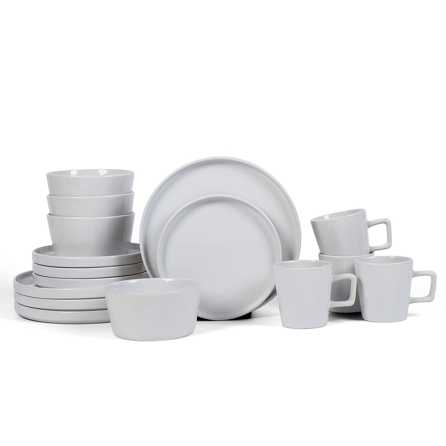 Stone Lain Celina Stoneware 16-Piece Dinnerware Set, White Glossy, Service For 4