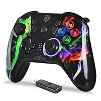 EasySMX 9110 Wireless PC Controller, Stable Connection for Windows PC/Steam/PS3/Android TV BOX/Nintendo Switch, with 4 Customizable Keys, Colorful LED Lights, 14 Hours Battery Life, Dual Vibration