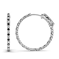 Black & White Natural Diamond Inside-Out Hoop Earrings 2.77 ctw 14K White Gold