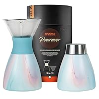 asobu Insulated Pour Over Coffee Maker (32 oz.) Double-Wall Vacuum, Stainless-Steel Filter and Take on the Go Carafe (Aqua Pink Marble)