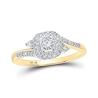 10K Yellow Gold Womens Round Diamond Square 1/3 Cttw For Womens Engagement Wedding Anniversary Ring Band