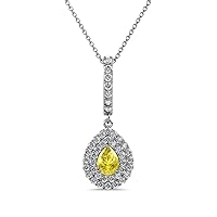 Pear Yellow Sapphire & Diamond Halo Pendant Necklace 0.56 ctw 14K White Gold with 18
