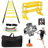 RAIN QUEEN Speed Agility Training Equipment Set, Includes 4 Adjustable Hurdles, Agility Ladder, Leg Resistance Bands, Resistance Parachute, Jumping Rope & Carry Bag, 20 Disc Cones,