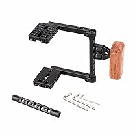 BGNing CNC DSLR Video Camera Cage for Stabilizer Rig w/Wooden Right Handgrip Compatible with Canon 80D/Nikon D7000/Sony A99/Accessories