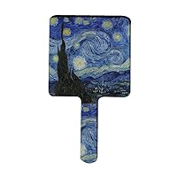 Handheld Mirror,Large Van Gogh Oil Painting Texture Printing for Hand Mirror with Handle,Cute Hand held Mirror for Shaving Single-Sided Portable Travel Vanity Mirror for Men and Women,customiz