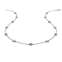 Ruby & Natural Diamond by Yard 13 Station Necklace 0.85 ctw 14K White Gold. Included 18 Inches Gold Chain.