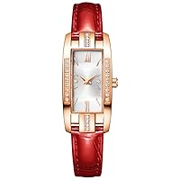 Dress Watch for Women Red Green Leather Strap Quartz Analog Young Girls Gifts Wrist Watch