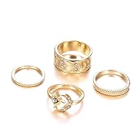 Moon Star Finger Rings Set Bohemian Vintage Knuckle Ring Alloy Stacking Rings Set For Women Girls Jewelry Accessories Gold Color 4Pcs Durable and Attractive, Plastic, No Gemstone