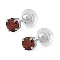 14K White Gold 4mm Simulated Birthstone Silicone Back Girl Stud Earrings