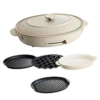 Bruno BOE053-GRG Oval Hot Plate, Main Body, 4 Types of Plates (Takoyaki, Deep Pot, Flat/Grill), Greige Stylish and Cute, 1 Stand, Lid, Lid Included, 1,200 W, Temperature Adjustment, Easy to Clean,