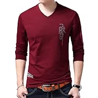 Brand T Shirt for Men Korean Boyfriend Gift Trending Tops Streetwear V Neck Print Long Sleeve Tee Clothes