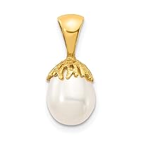 14k Gold 7 8mm White Rice Freshwater Cultured Pearl Pendant Necklace Jewelry for Women