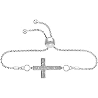 Sterling Silver Diamond Cross Faith Bolo Bracelet 1/20 Ctw.
