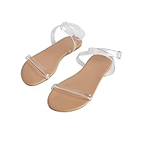 Verdusa Women's Clear Strap Flat Sandals Open Toe Sandals with Ankle Strap