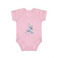 Custom Text Baby Bodysuit Floral Monogram Letter A Blue Ink Word Infant Bodysuit Initial Letters Baby Top Clothing 3months