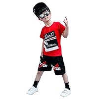 Boys Letter Printed Sports Tracksuit Shirt Top + Star Shorts