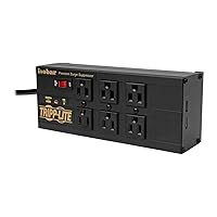 Tripp Lite Isobar 6 Outlet Surge Protector Power Strip with 2 USB Charging Ports,10ft Long Cord,Right-Angle Plug, Metal, 3840 Joules,Lifetime Limited Warranty & $50K Insurance (IBAR6ULTRAUSBB)Black