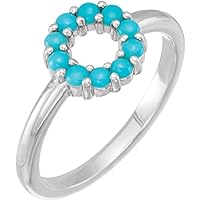 925 Sterling Silver Natural Simulated Turquoise Round 2mm Polished Cabochon Ring Size N 1/2 Jewelry for Women