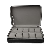 10-Slot Watch Zippered Suitcase Leather Display Cabinet Storage Bag Stylish Black