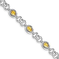 925 Sterling Silver Polished Box Catch Closure Diamond and Citrine Bracelet Measures 8mm Wide Jewelry Gifts for Women