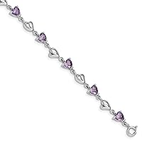 925 Sterling Silver Rhodium Plated Purple Crystal Love Hearts With 1inch Ext Bracelet 6.5 Inch Jewelry for Women
