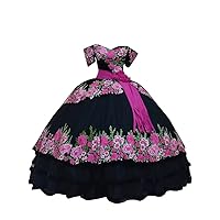 Mollybridal Black Ball Gown Prom Dresses Off Shoulder Velvet Hot Pink Floral Flower Corset Quinceanera Evening Dress 2024