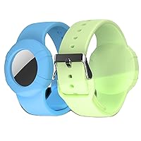 Air Tag Bracelet for Kids(2 Pack), Soft Silicone Air Tag Wristband Kids, Lightweight GPS Tracker Case Compatible with Apple AirTag Watch Band for Child (Glow in Dark - Blue&Green)