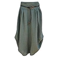 Women's Summer Cotton Linen Skirts Casual Ladies Loose Fit Dress Asymmetrical Hem Sashes Mid-Calf Skirt