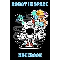 Robot in Space Notebook - Balloons - Black - Blue - College Ruled