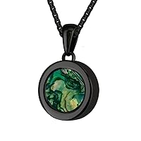 Quiges Black Stainless Steel 12mm Mini Coin Pendant Holder and Green Coloured Coins with Box Chain Necklace 42 + 4cm Extender