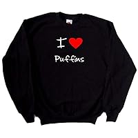 I Love Heart Puffins Black Sweatshirt